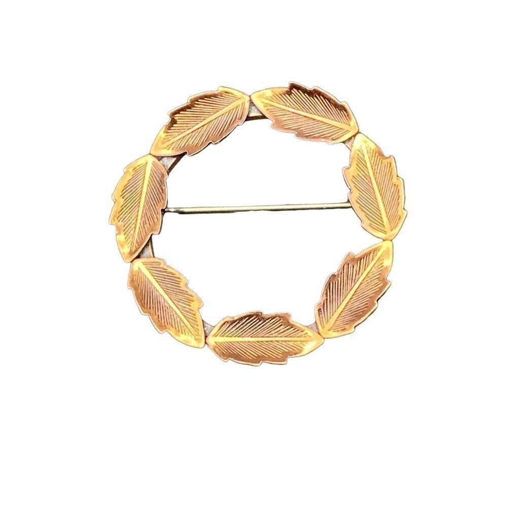 Vintage Bell Copper Solid Copper Leaf Wreath Lapel Hat Tie Pin Brooch